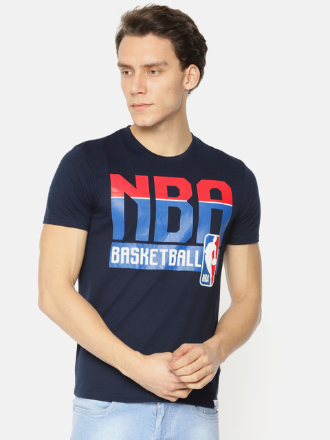 

NBA Men Navy Blue Printed Round Neck T-shirt