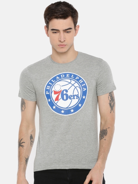 

NBA Men Grey Melange Printed Round Neck Philadelphia 76ers T-shirt
