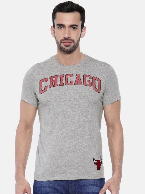 

NBA Men Grey Melange Printed Round Neck T-shirt