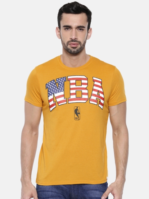 

NBA Men Mustard Yellow Printed Round Neck T-shirt