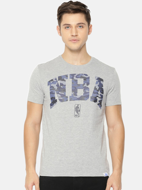 

NBA Men Grey Melange Printed Round Neck T-shirt