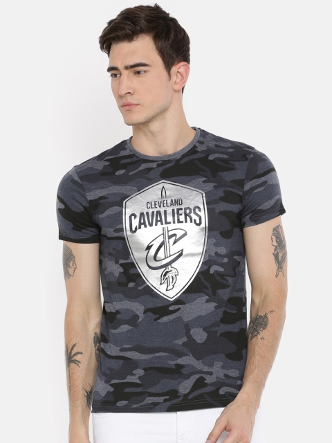 

NBA Men Navy Blue & Black Camouflage Print Round Neck T-shirt