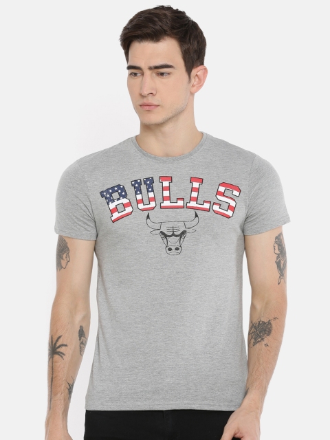 

NBA Men Grey Melange Printed Round Neck T-shirt