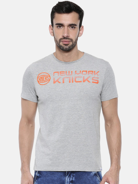 

NBA Men Grey Melange Printed Round Neck T-shirt