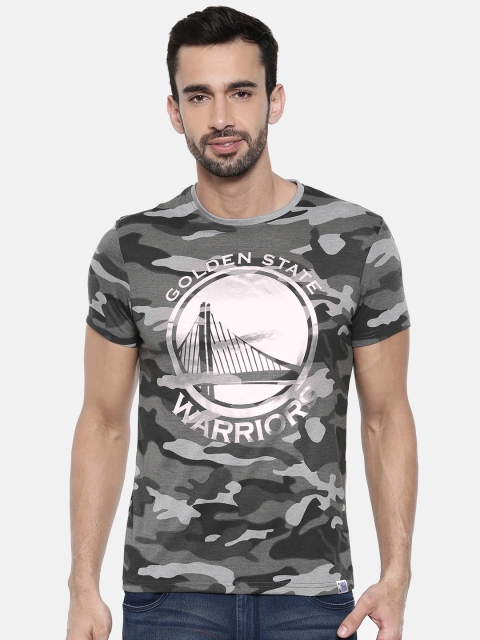 

NBA Men Grey & Black Camouflage Print Round Neck T-shirt