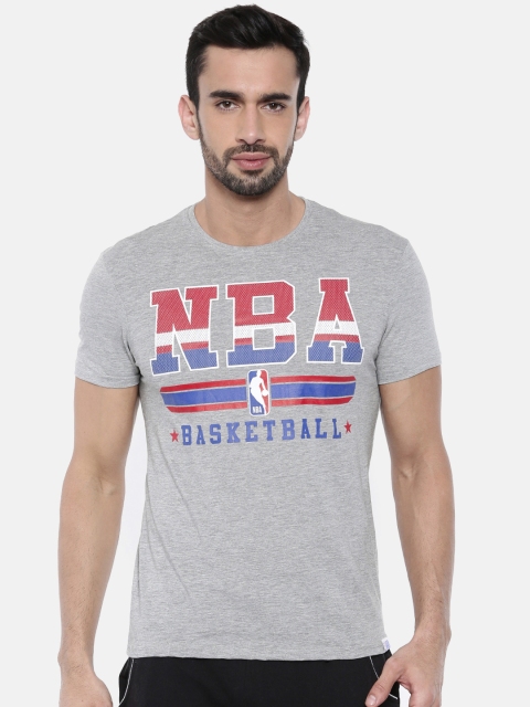 

NBA Men Grey Melange Printed Round Neck T-shirt