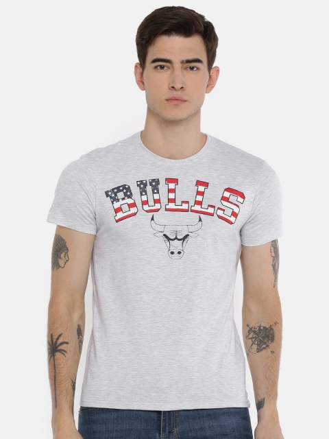 

NBA Men Grey Melange Printed Round Neck T-shirt
