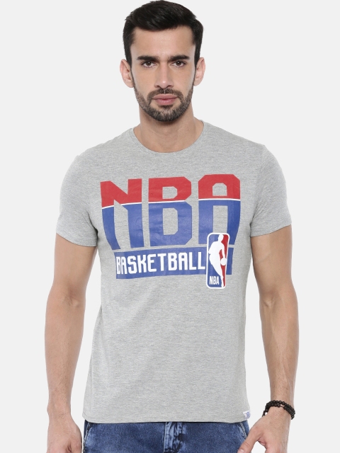 

NBA Men Grey Melange Printed Round Neck T-shirt
