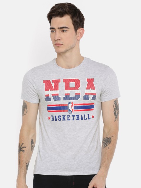 

NBA Men Grey Melange Printed Round Neck T-shirt