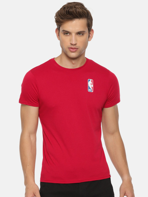 

NBA Men Red Solid Round Neck T-shirt