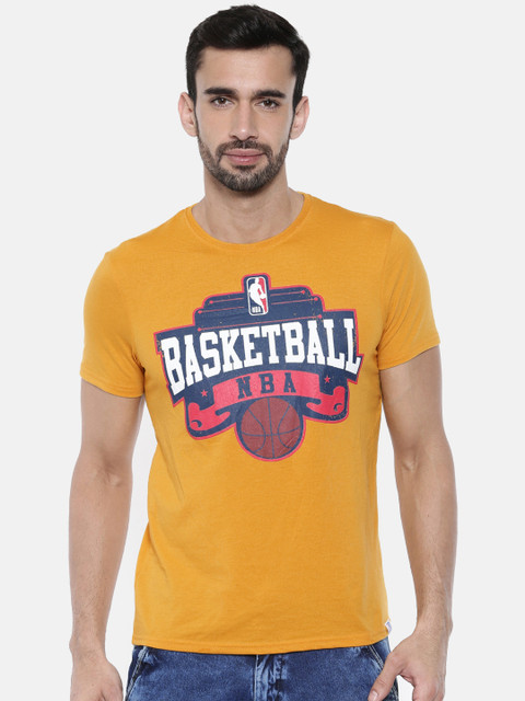 

NBA Men Yellow Printed Round Neck T-shirt