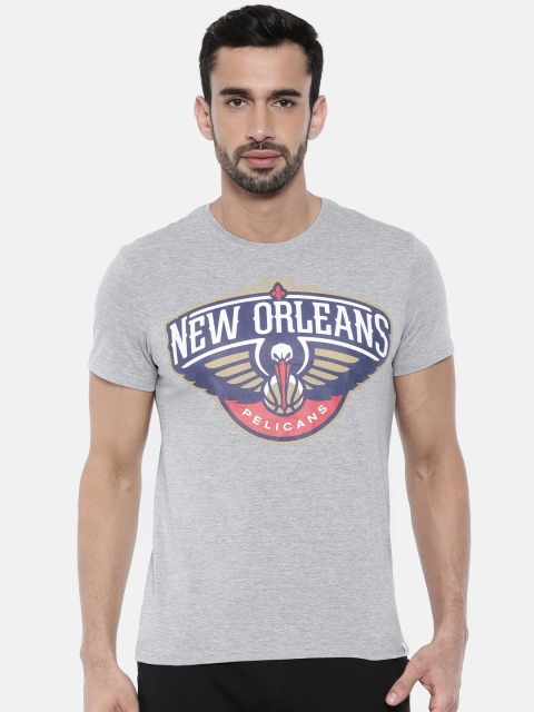 

NBA Men Grey Melange Printed Round Neck New Orlano Pelicans T-shirt