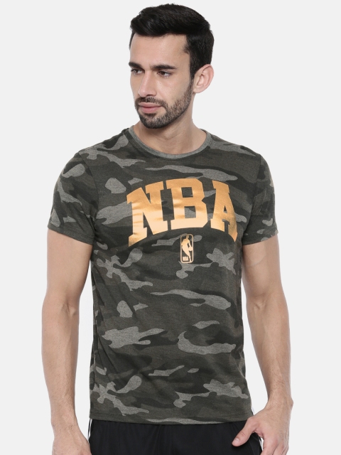 

NBA Men Olive Green & Grey Camouflage Print Round Neck T-shirt