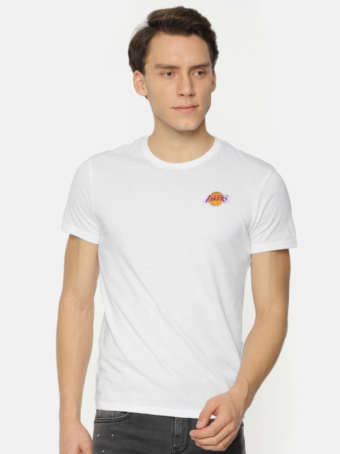 

NBA Men White Solid Round Neck T-shirt
