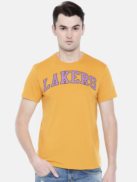 

NBA Men Mustard Yellow Printed Round Neck Los Angeles Lakers T-shirt