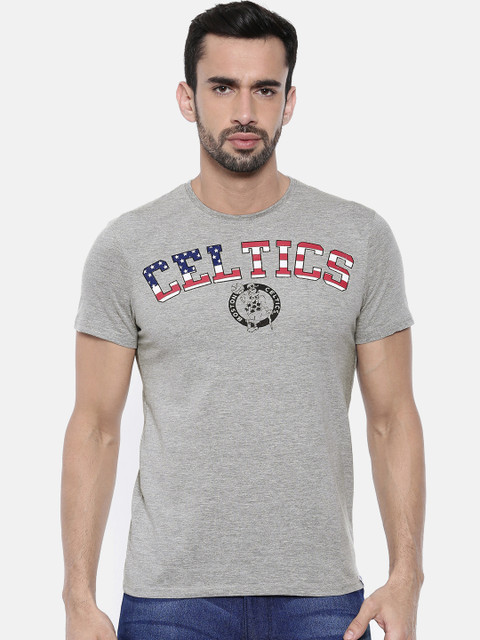 

NBA Men Grey Melange Printed Round Neck T-shirt