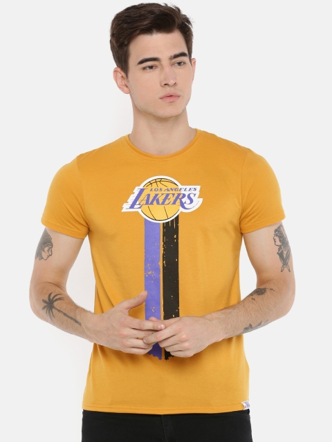 

NBA Men Mustard Yellow Printed Round Neck T-shirt