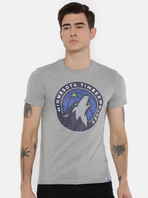 

NBA Men Grey Melange Printed Round Neck T-shirt