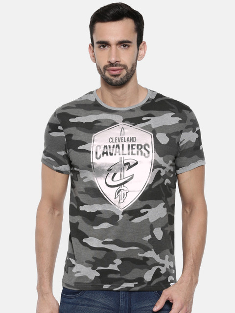 

NBA Men Grey & Black Camouflage Print Round Neck T-shirt