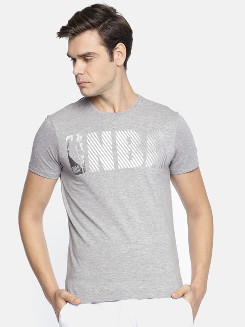

NBA Men Grey Melange Printed Round Neck T-shirt