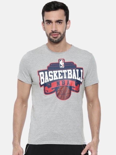 

NBA Men Grey Melange Printed Round Neck T-shirt