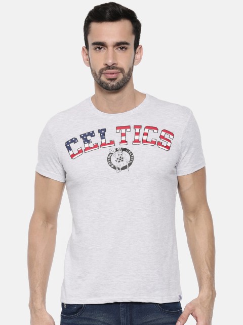 

NBA Men Grey Melange Printed Round Neck T-shirt