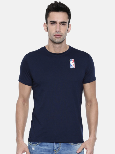 

NBA Men Navy Blue Solid Round Neck T-shirt