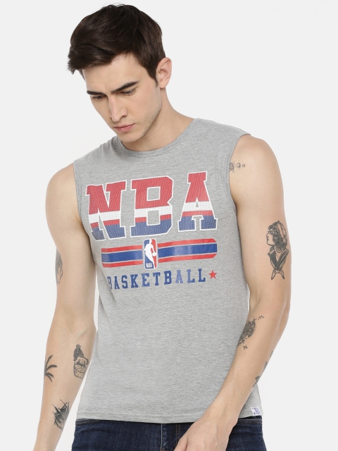 

NBA Men Grey Melange Printed Round Neck T-shirt