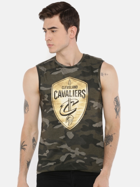 

NBA Men Olive Green & Black Camouflage Printed Round Neck Cleveland Cavaliers T-shirt