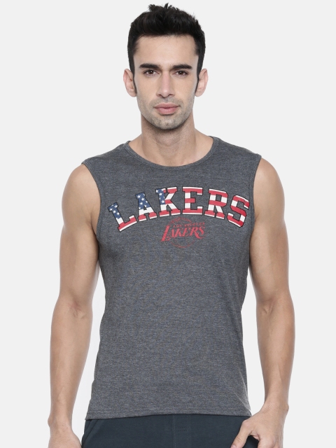 

NBA Men Charcoal Grey Printed Round Neck T-shirt