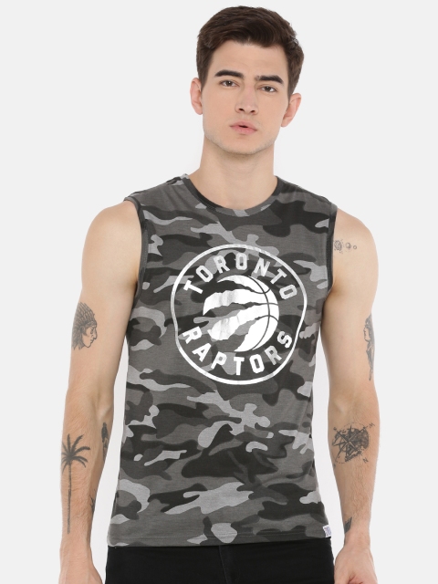 

NBA Men Grey & Black Camouflage Printed Round Neck Toronto Raptors T-shirt