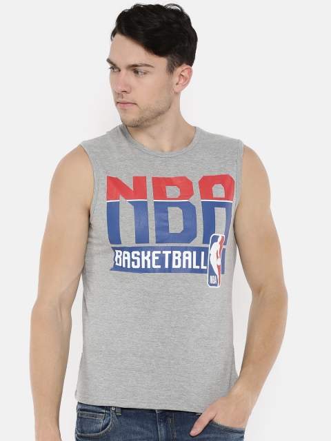 

NBA Men Grey Melange Printed Round Neck T-shirt