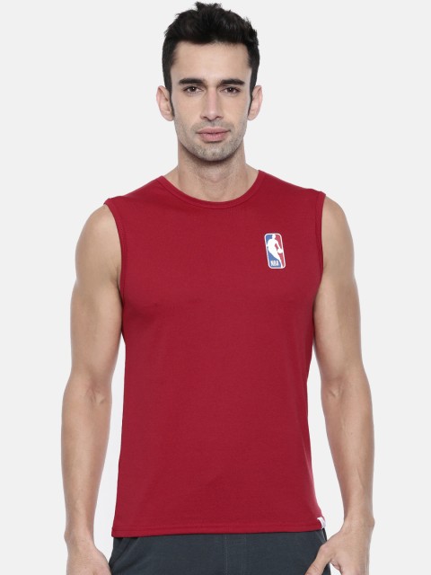 

NBA Men Red Solid Round Neck T-shirt