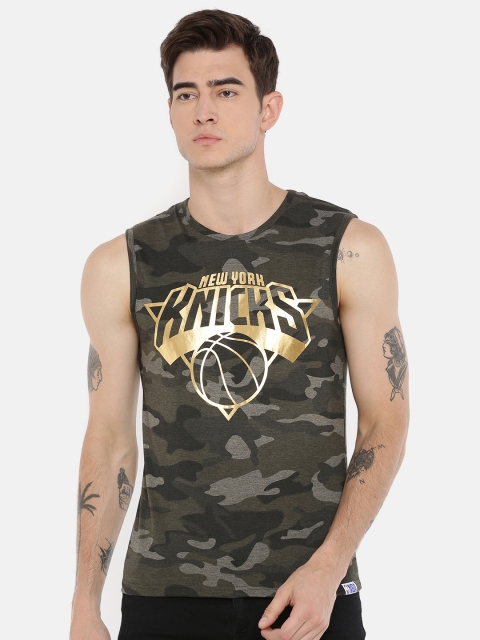 

NBA Men Olive Green & Black Printed Round Neck New York Knicks T-shirt