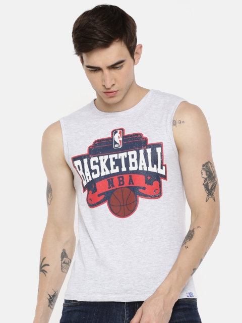 

NBA Men Grey Melange Printed Round Neck T-shirt