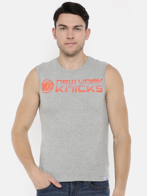 

NBA Men Grey Melange Printed Round Neck T-shirt