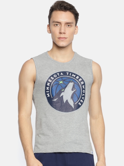 

NBA Men Grey Melange Printed Round Neck T-shirt