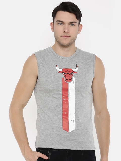 

NBA Men Grey Melange Printed Round Neck T-shirt