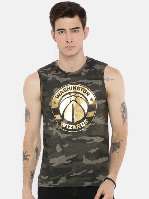 

NBA Men Olive Green Printed Camouflage Printed T-shirt