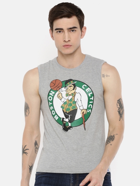 

NBA Men Grey Melange Boston Celtics Printed Round Neck T-shirt