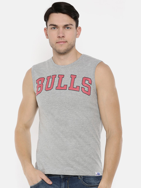 

NBA Men Grey Melange Printed Round Neck T-shirt