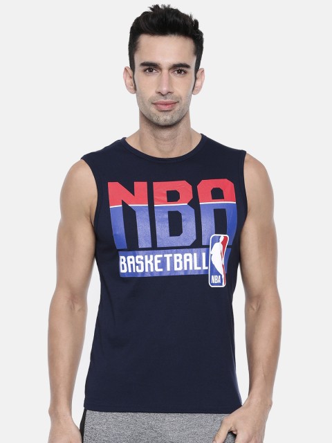 

NBA Men Navy Blue Printed Round Neck Sleeveless T-shirt
