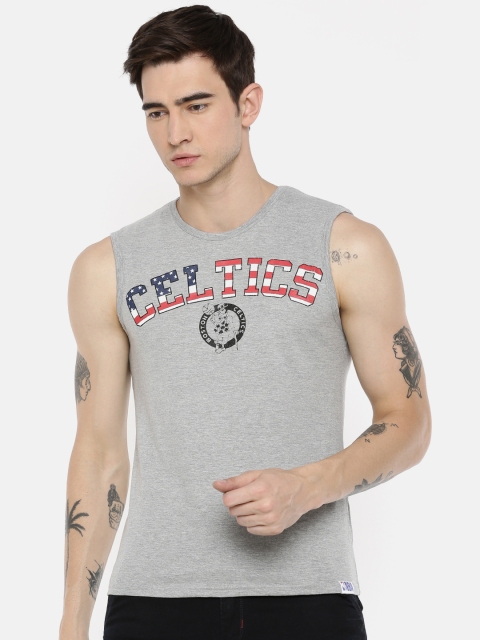 

NBA Men Grey Melange Printed Round Neck T-shirt