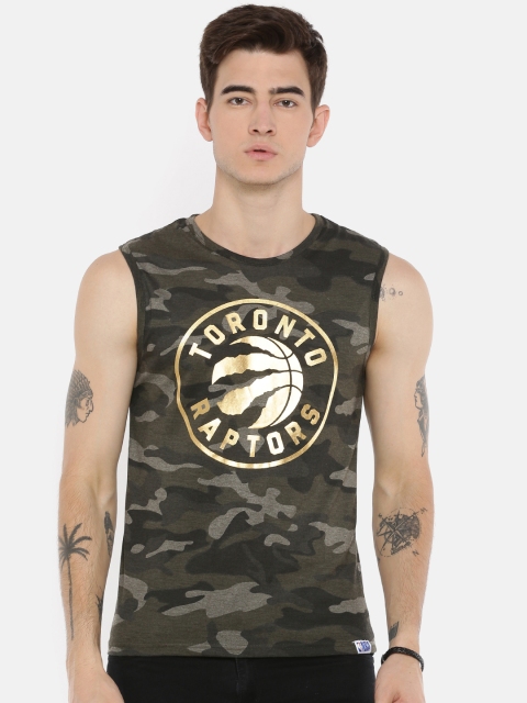 

NBA Men Olive Green Camouflage Printed T-shirt