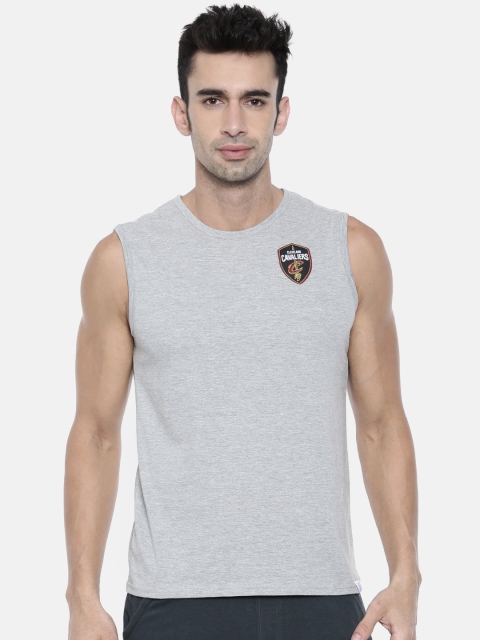 

NBA Men Grey Melange Solid Round Neck T-shirt