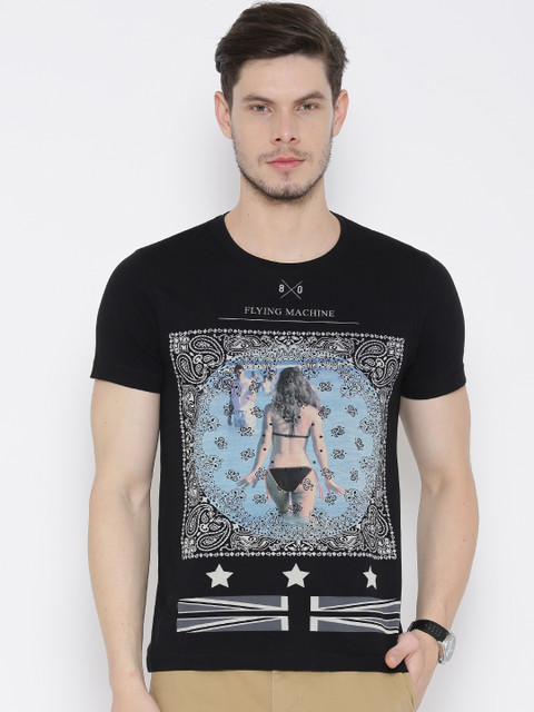 

Flying Machine Black Printed T-shirt