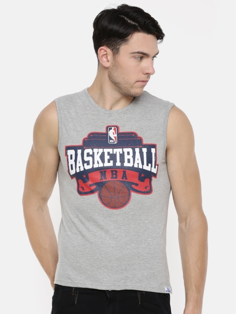 

NBA Men Grey Melange Printed Round Neck T-shirt