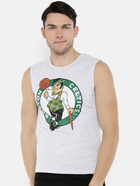 

NBA Men Grey Melange Printed Round Neck T-shirt