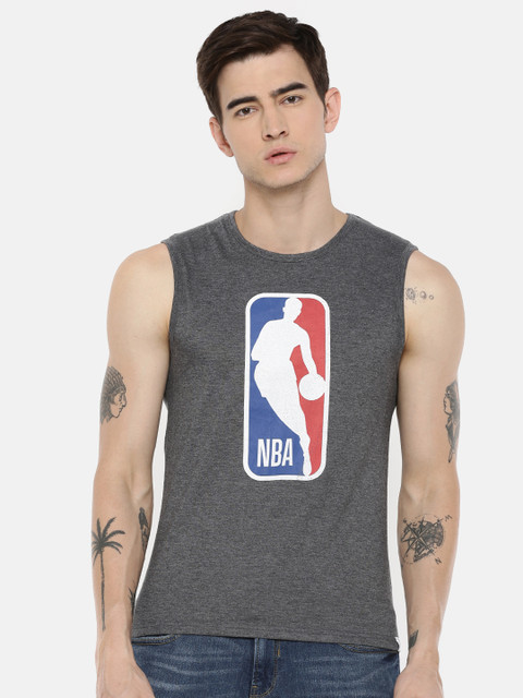 

NBA Men Charcoal Grey Printed Round Neck T-shirt
