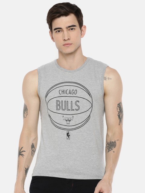 

NBA Men Grey Melange Printed Round Neck T-shirt